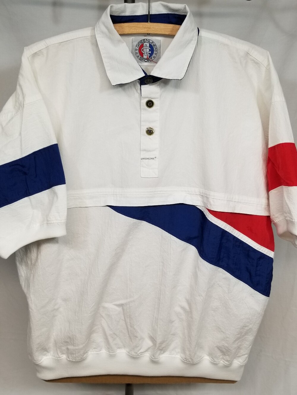 Vintage Greenline International Mens Sz XL? White Color Block Striped Polo Shirt